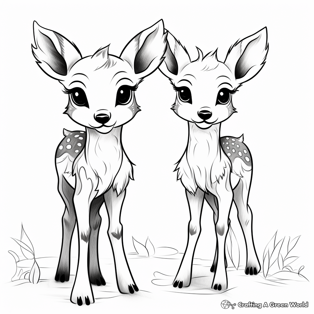 Adorable Twin Fawns Coloring Pages 3