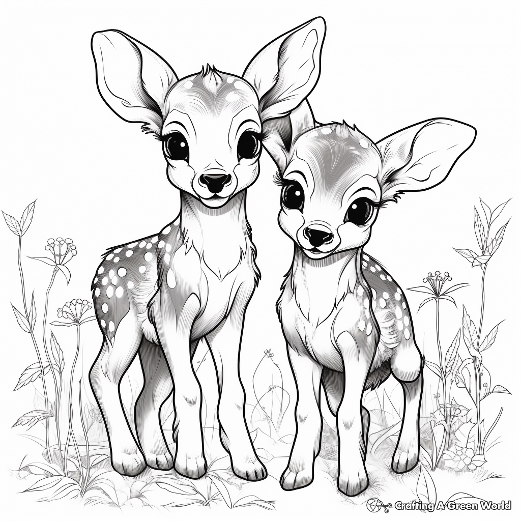 Adorable Twin Fawns Coloring Pages 4