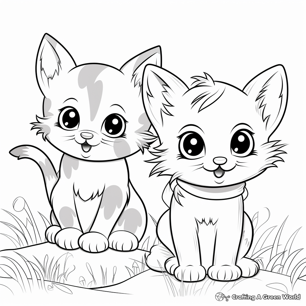 Adorable Two Kittens Coloring Pages 1