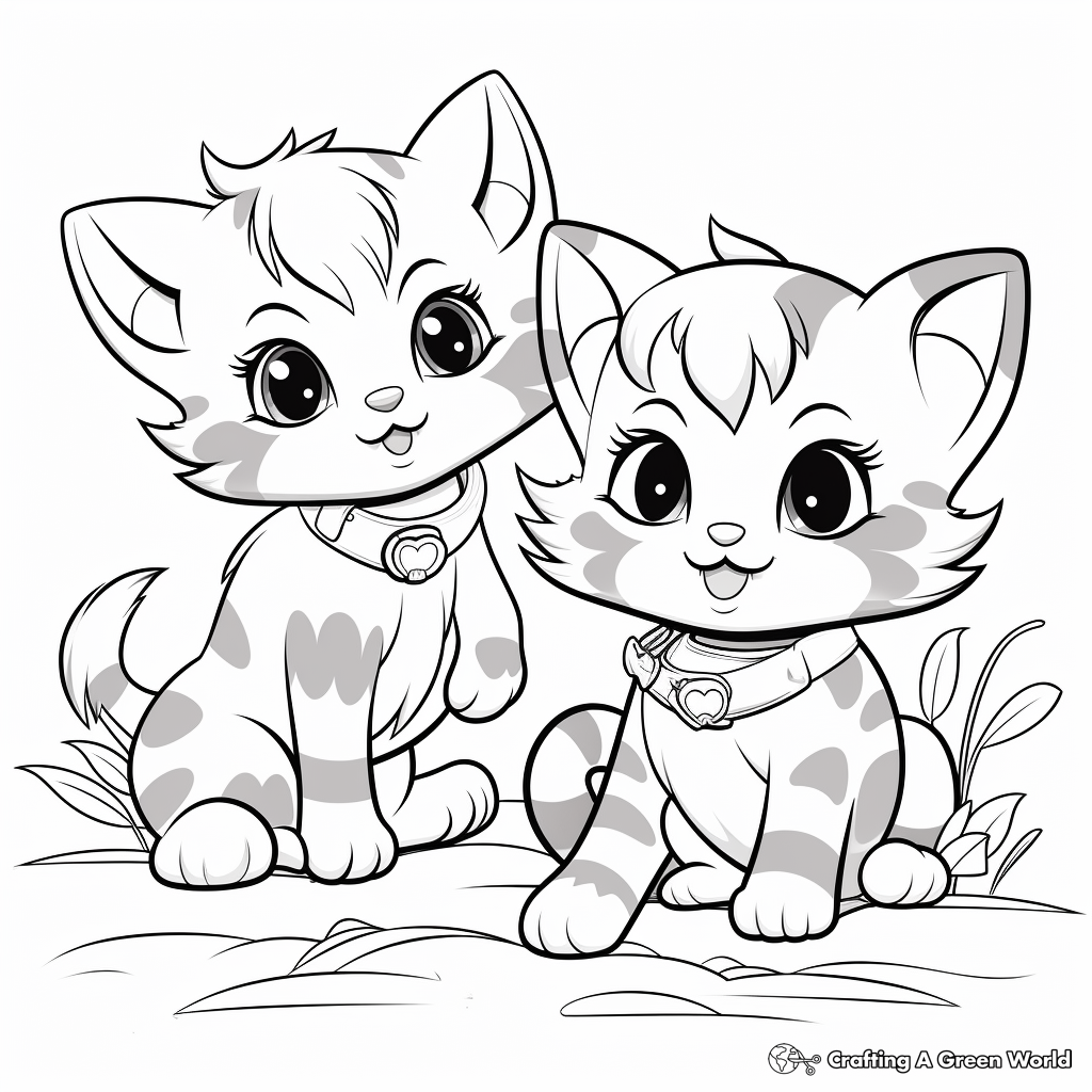 Adorable Two Kittens Coloring Pages 2