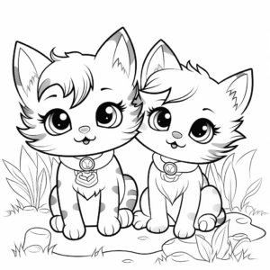 Adorable Two Kittens Coloring Pages 3