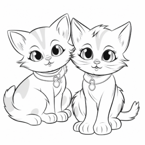 Adorable Two Kittens Coloring Pages 4