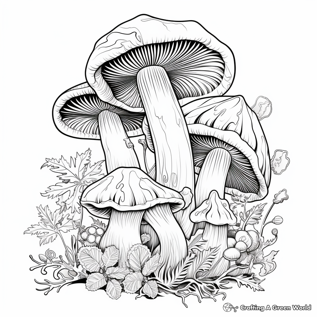 Adult Coloring Pages Featuring Chanterelle Mushroom 4