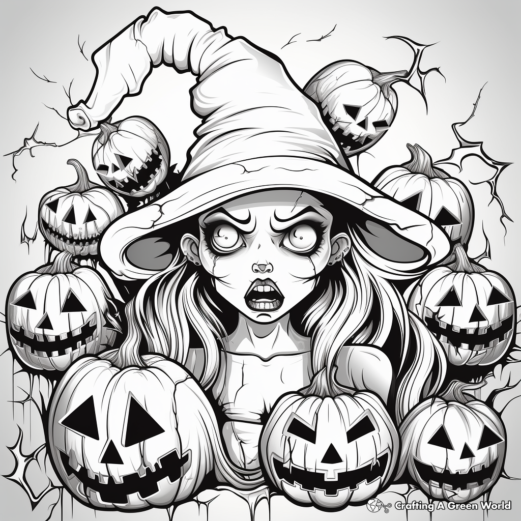 Adult Coloring Pages Featuring Terrifying Witches 1