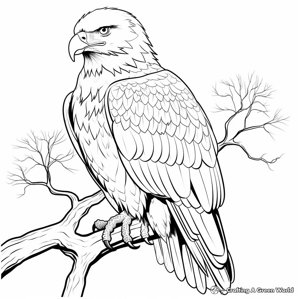 Adult Coloring Pages: Complex Bald Eagle Design 1
