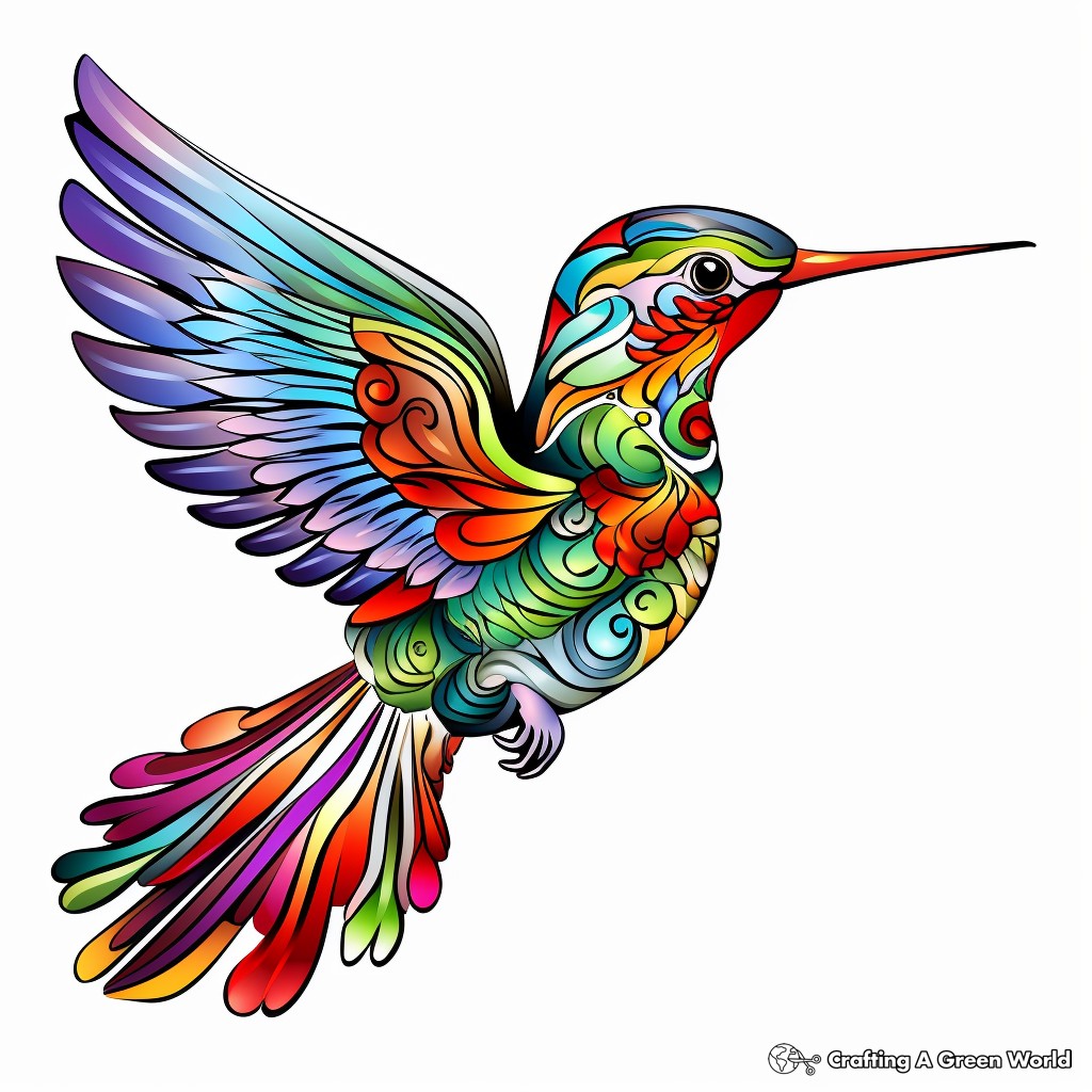 Adult Coloring Pages: Intricate Ruby Throated Hummingbird 1