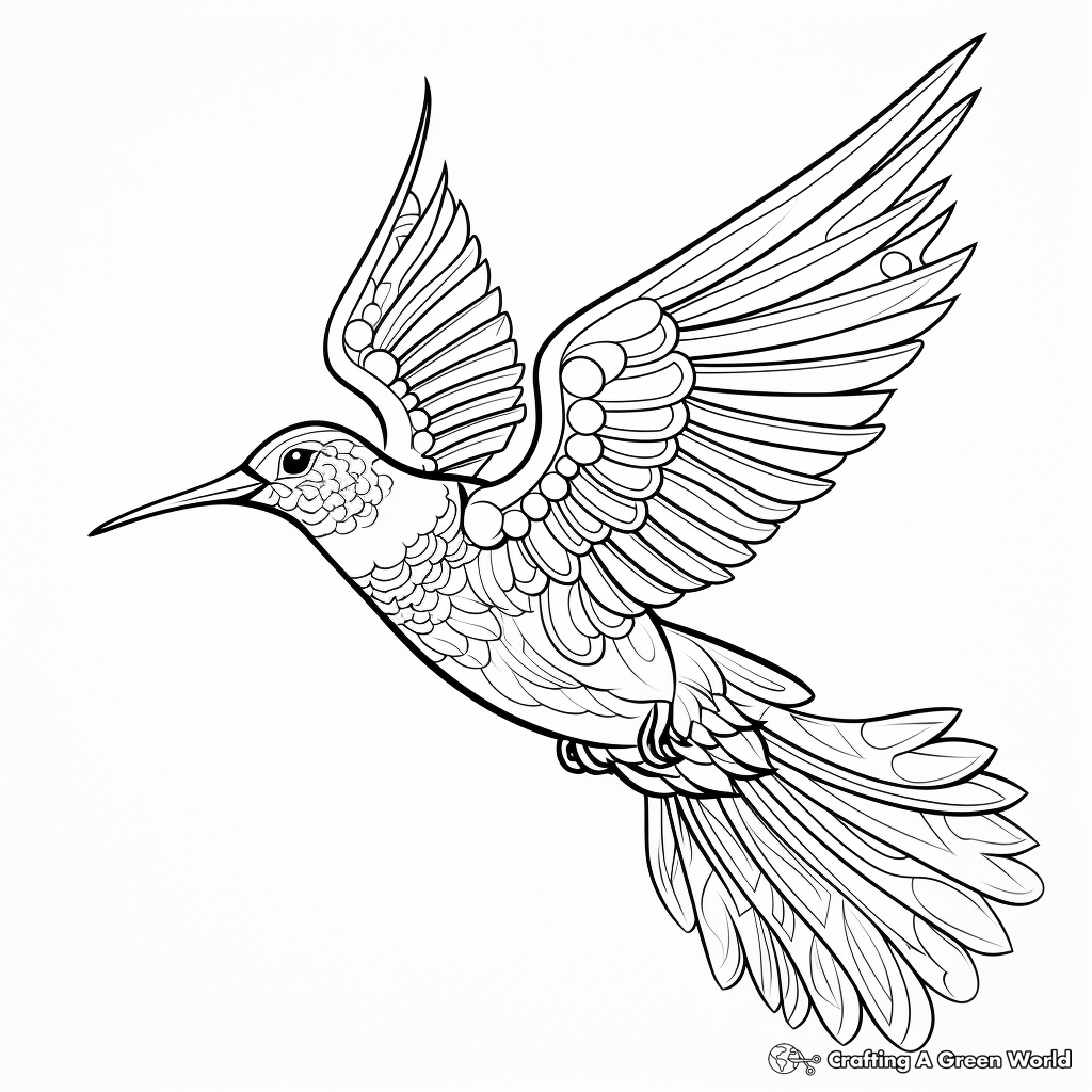 Adult Coloring Pages: Intricate Ruby Throated Hummingbird 2