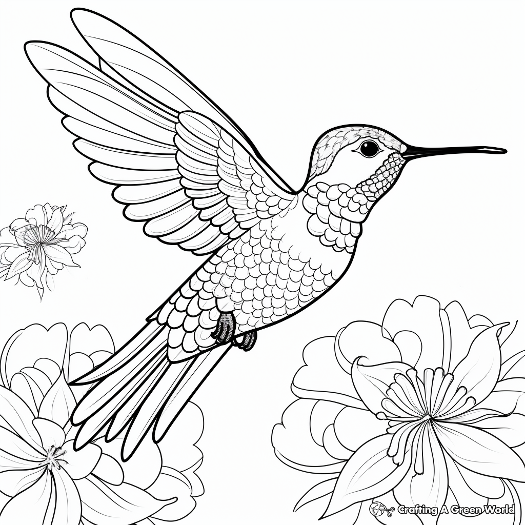 Adult Coloring Pages: Intricate Ruby Throated Hummingbird 3