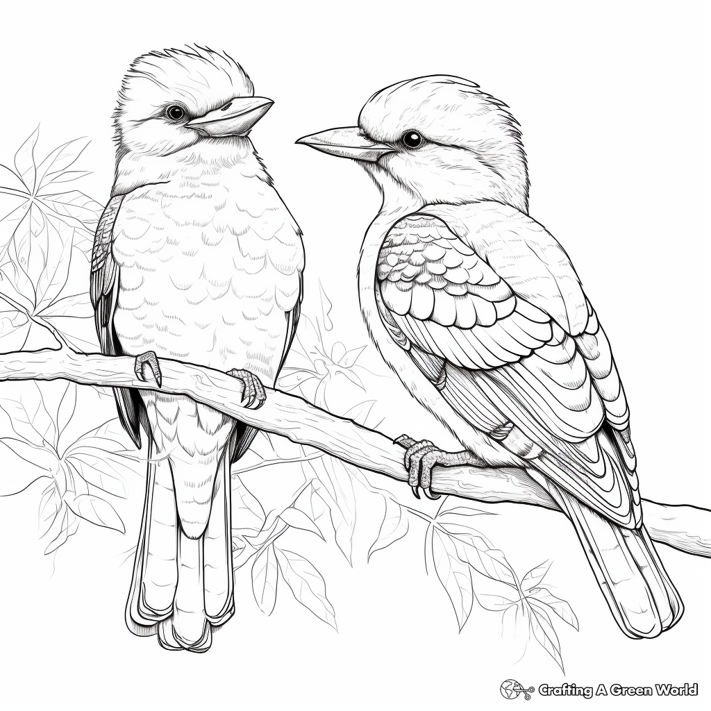 Adult Kookaburra and Chick Coloring Pages 2