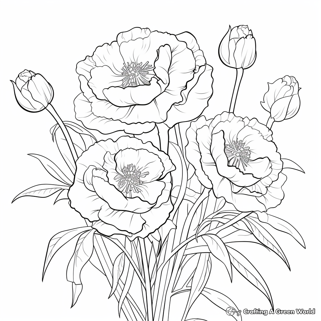 Adult-Oriented Peony Coloring Pages 1