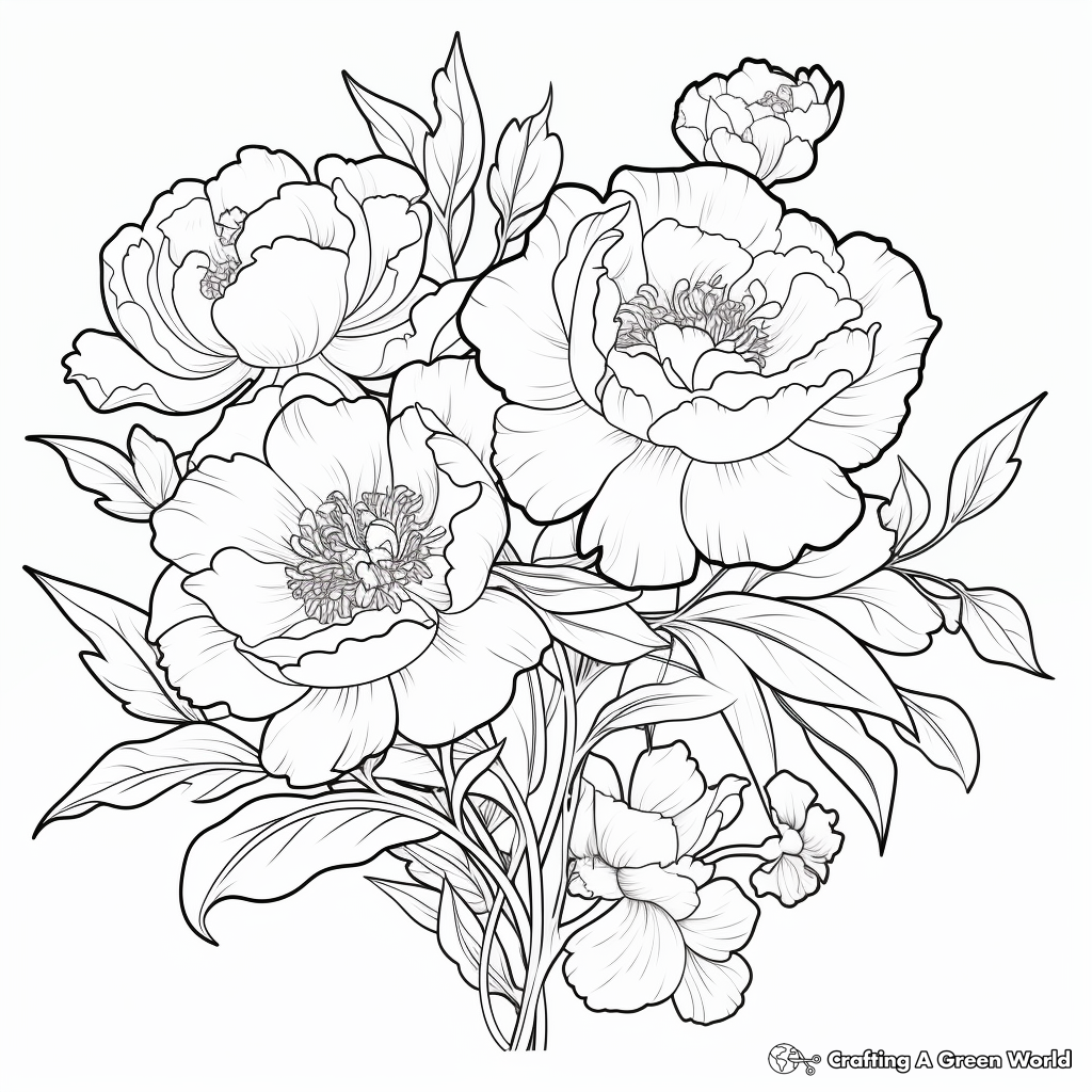 Adult-Oriented Peony Coloring Pages 4