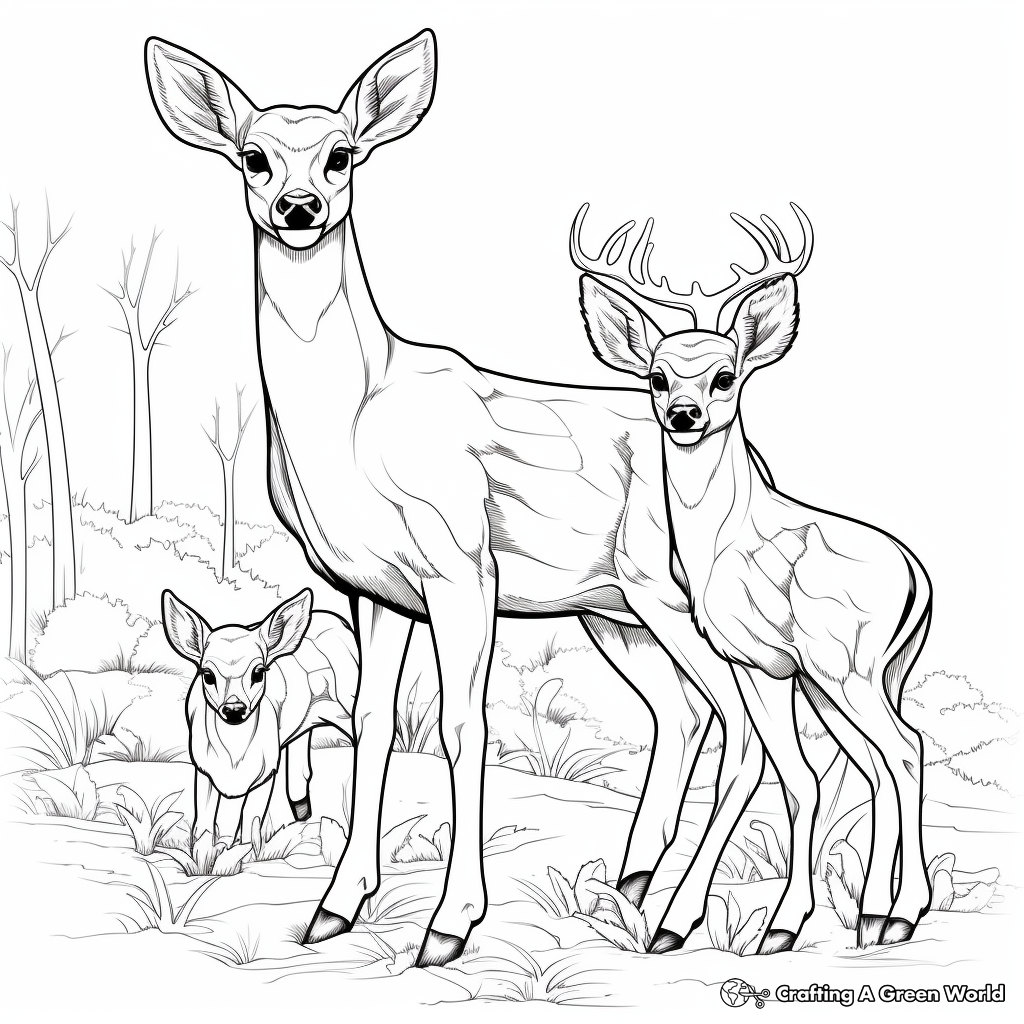 Adults' Detailed Browning Buck and Doe Coloring Pages 2