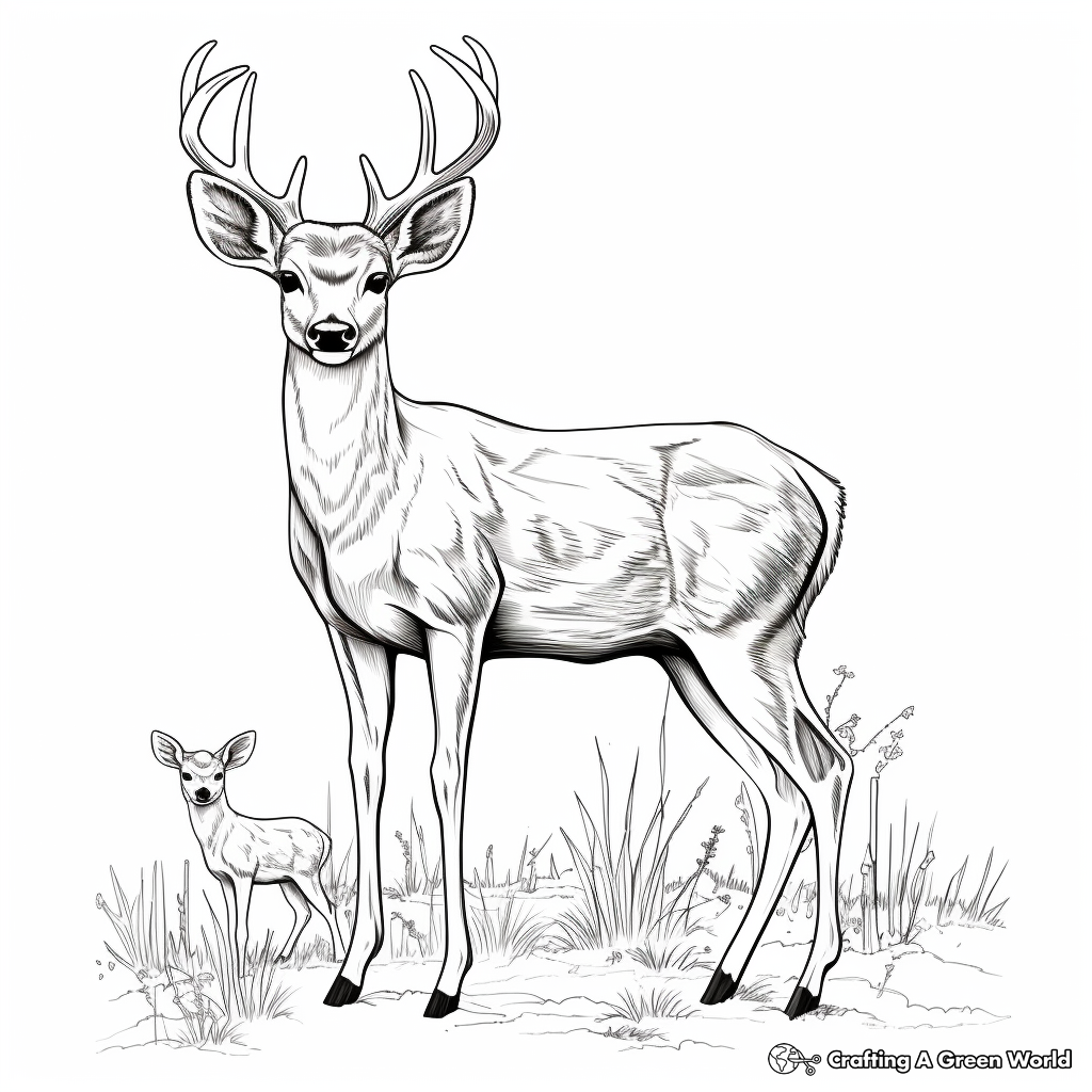 Adults' Detailed Browning Buck and Doe Coloring Pages 3
