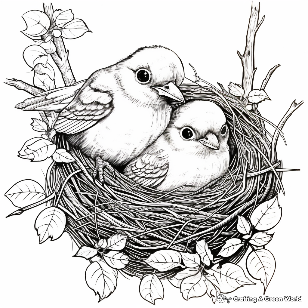 Advanced Bird Nest Coloring Pages for Artistic Adults 1