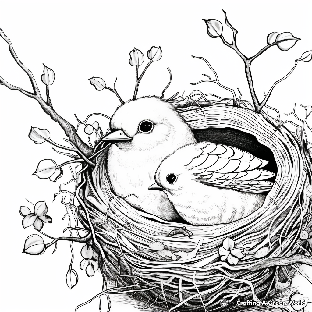 Advanced Bird Nest Coloring Pages for Artistic Adults 3