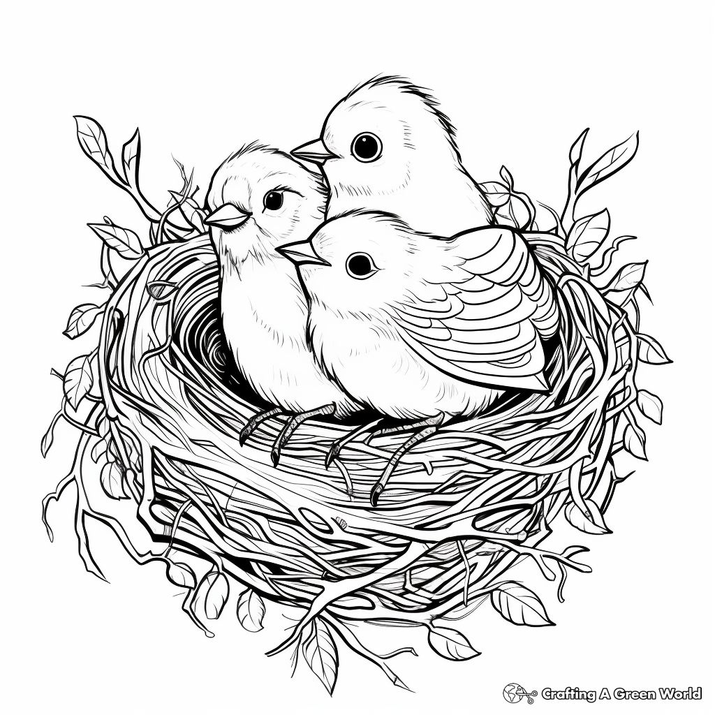 Advanced Bird Nest Coloring Pages for Artistic Adults 4