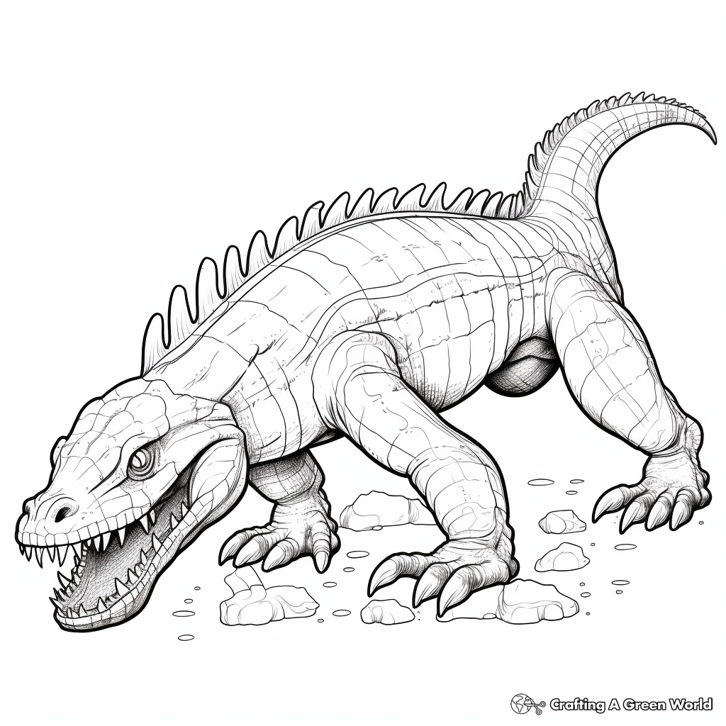 Advanced Sarcosuchus Fossil Coloring Pages for Adults 3