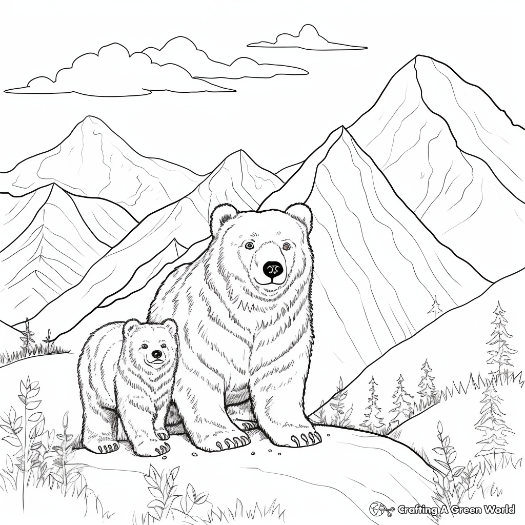 Adventure Across the Mountains: Mama Bear Coloring Pages 1