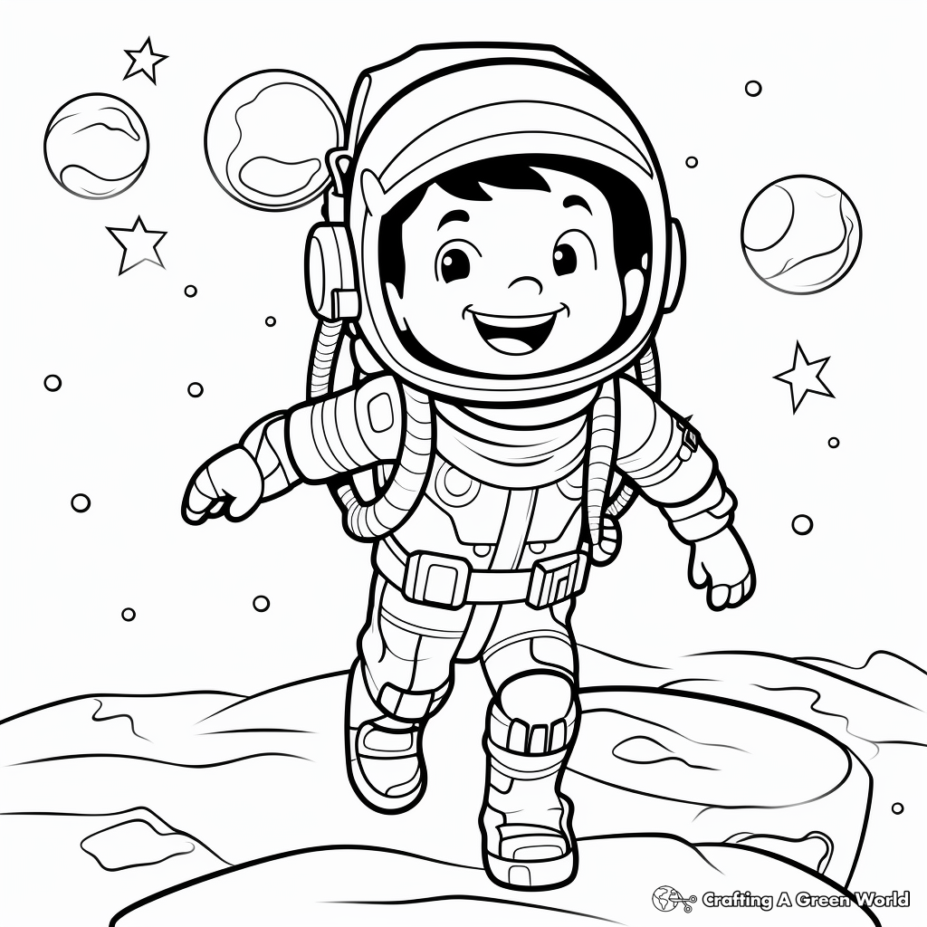 Adventure-Driven Astronaut in Galaxy Coloring Pages 1