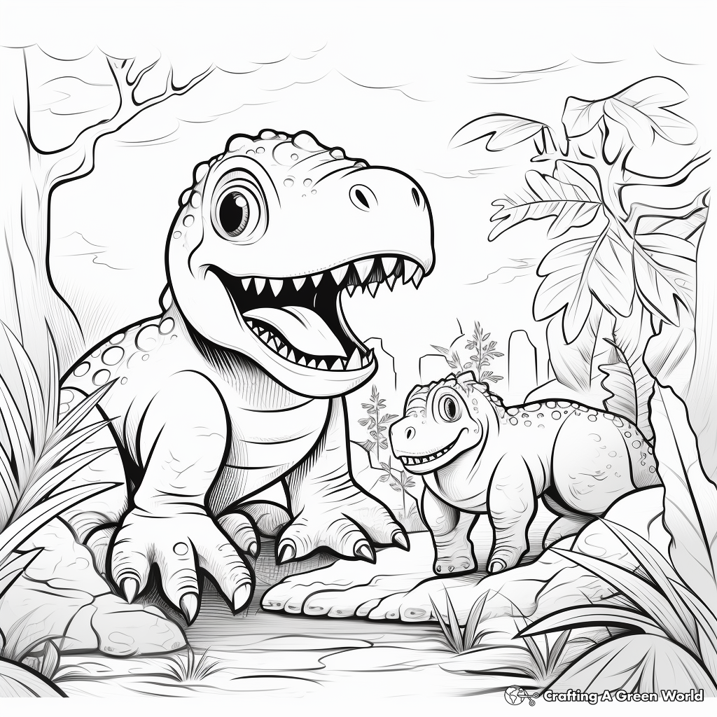 Adventure of Baby T-Rex: Jungle Scene Coloring Pages 2