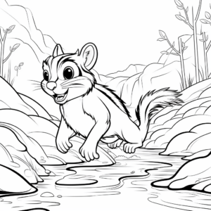 Adventure Scene: Chipmunk Crossing River Coloring Pages 1
