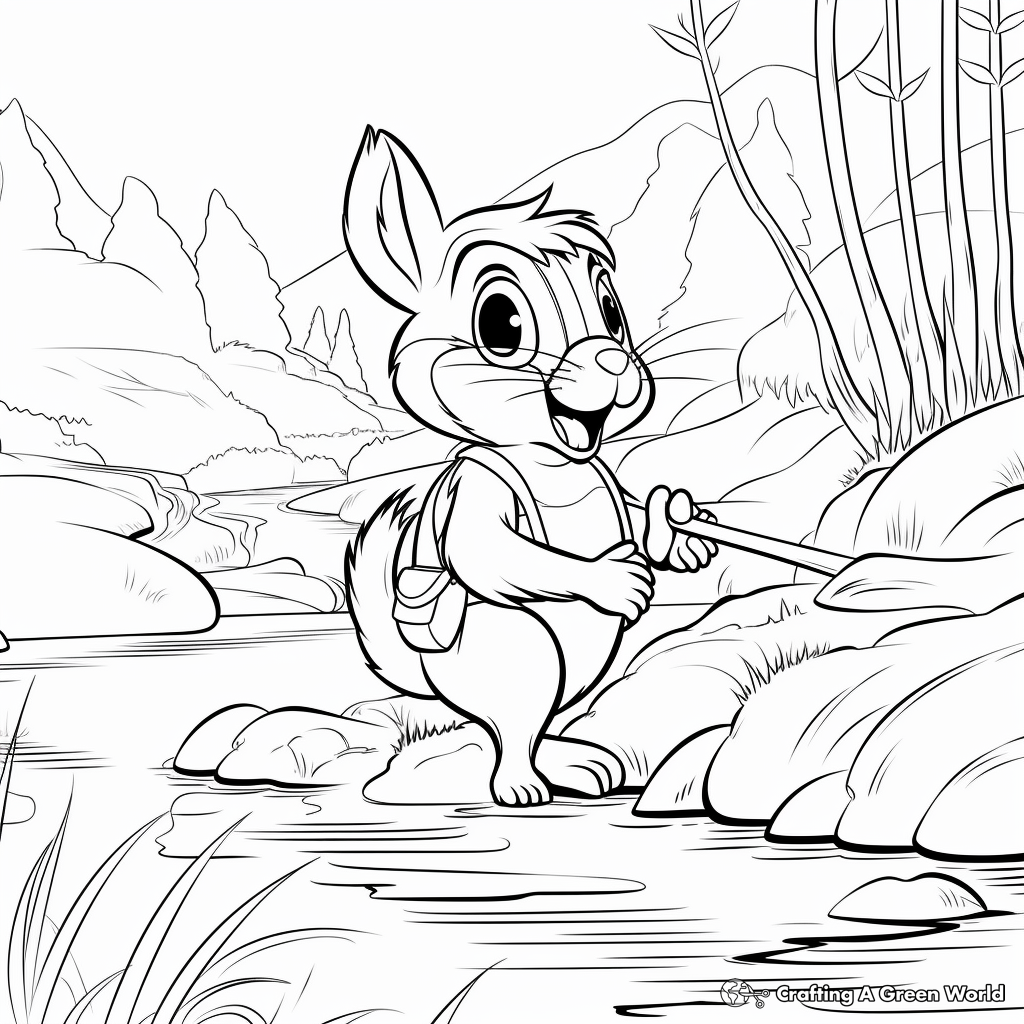 Adventure Scene: Chipmunk Crossing River Coloring Pages 2