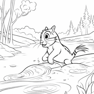 Adventure Scene: Chipmunk Crossing River Coloring Pages 3