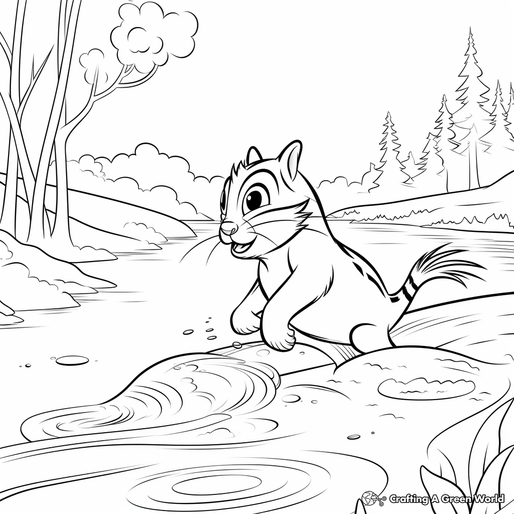 Adventure Scene: Chipmunk Crossing River Coloring Pages 4
