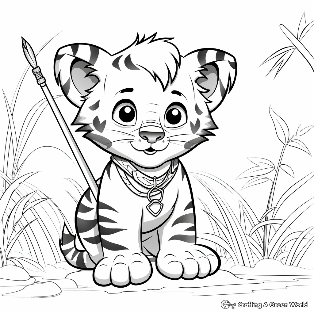 Adventurous Baby Tiger Exploring Forest Coloring Pages 1