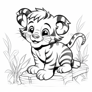 Adventurous Baby Tiger Exploring Forest Coloring Pages 3