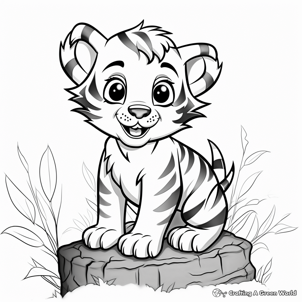 Adventurous Baby Tiger Exploring Forest Coloring Pages 4