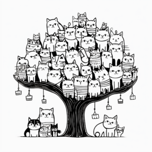 Adventurous Cat Pack on a Tree Coloring Pages 3