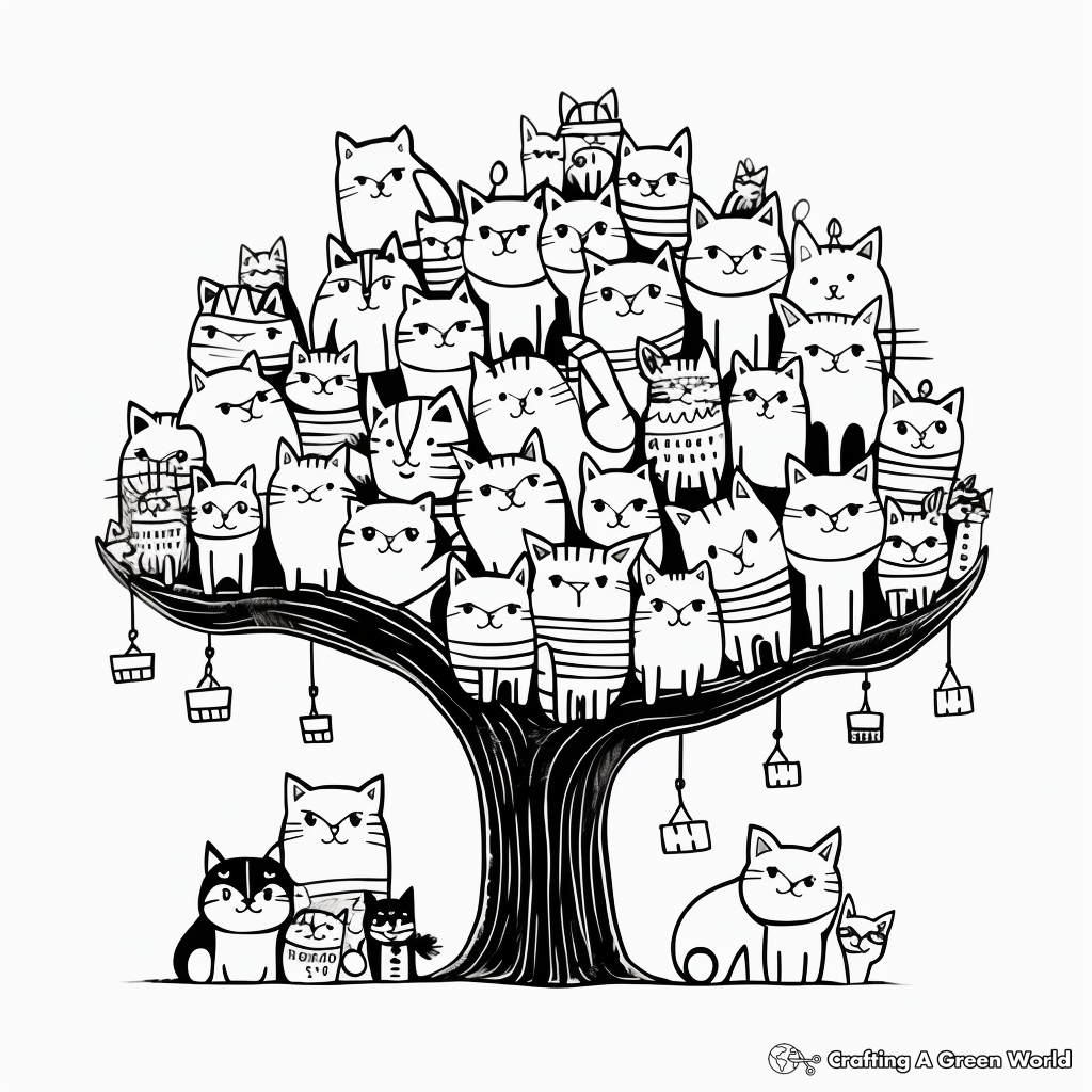 Adventurous Cat Pack on a Tree Coloring Pages 3