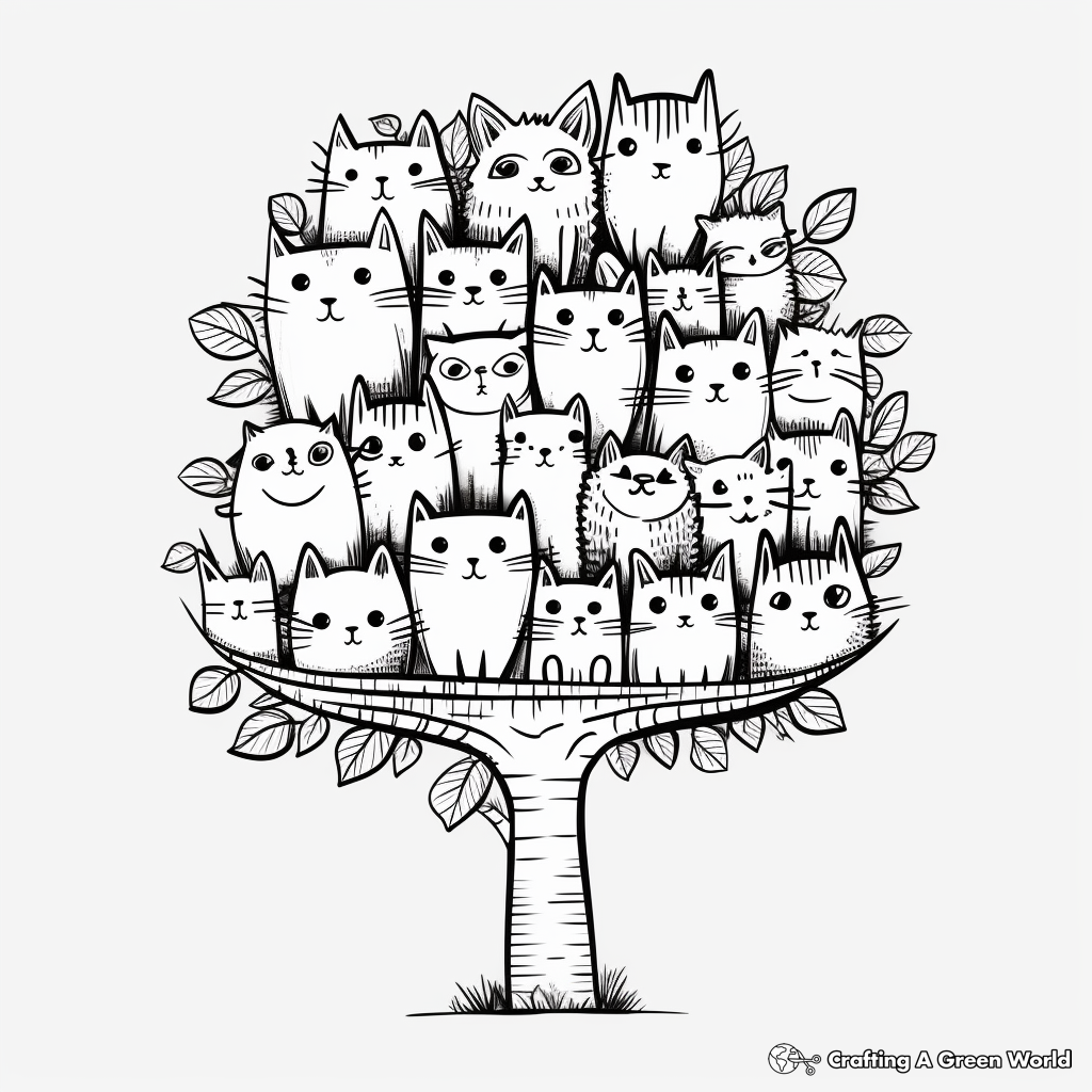 Adventurous Cat Pack on a Tree Coloring Pages 4