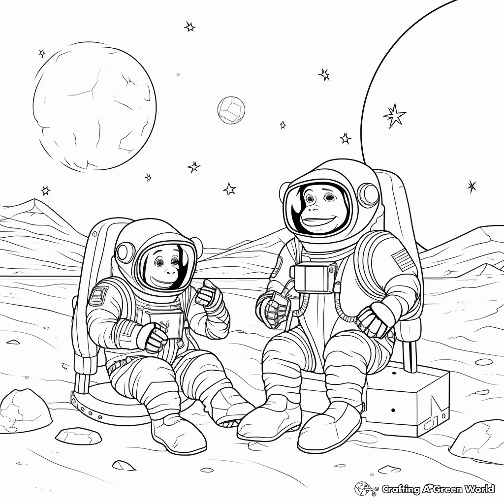 Adventurous Chimpanzees in Space Coloring Pages 1