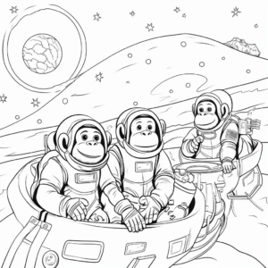 Adventurous Chimpanzees in Space Coloring Pages 3