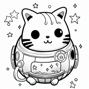 Adventurous Kawaii Cat in Space Coloring Pages 1