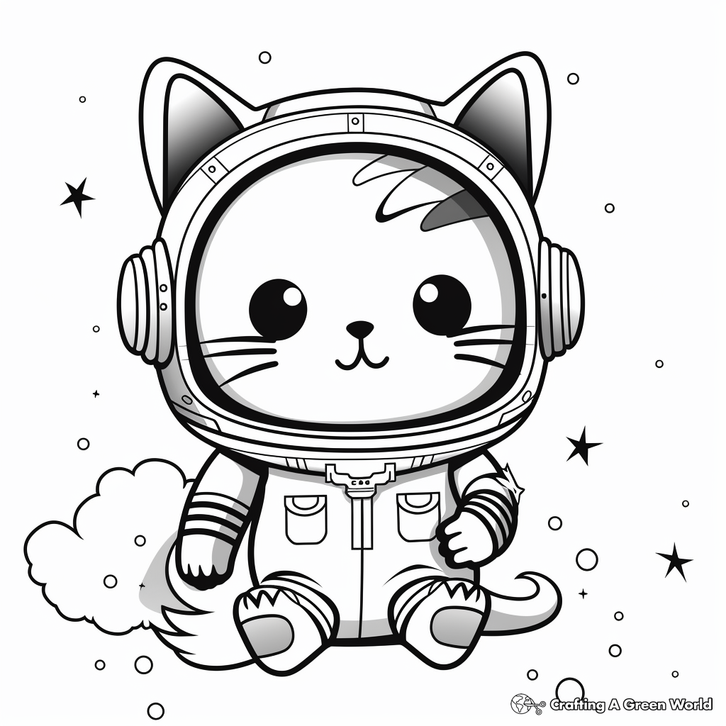 Adventurous Kawaii Cat in Space Coloring Pages 2