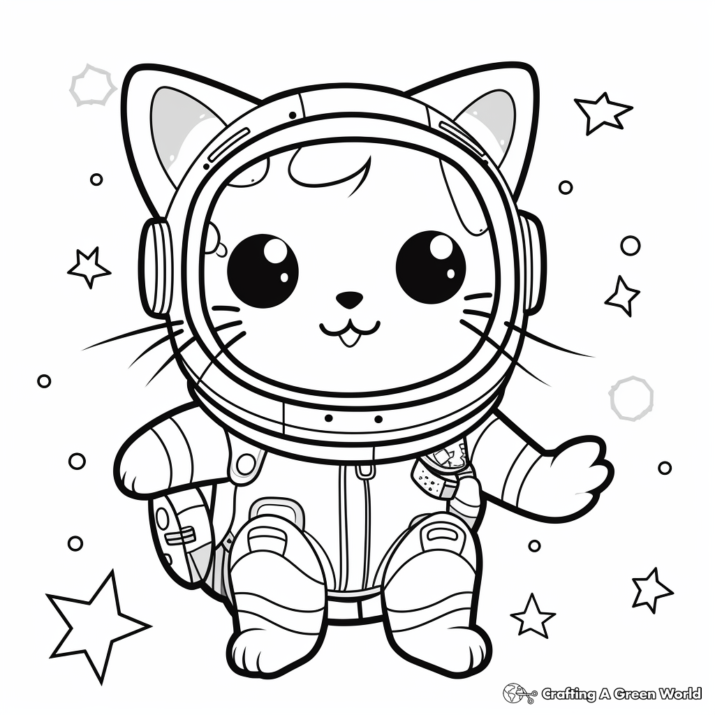 Adventurous Kawaii Cat in Space Coloring Pages 3