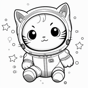 Adventurous Kawaii Cat in Space Coloring Pages 4