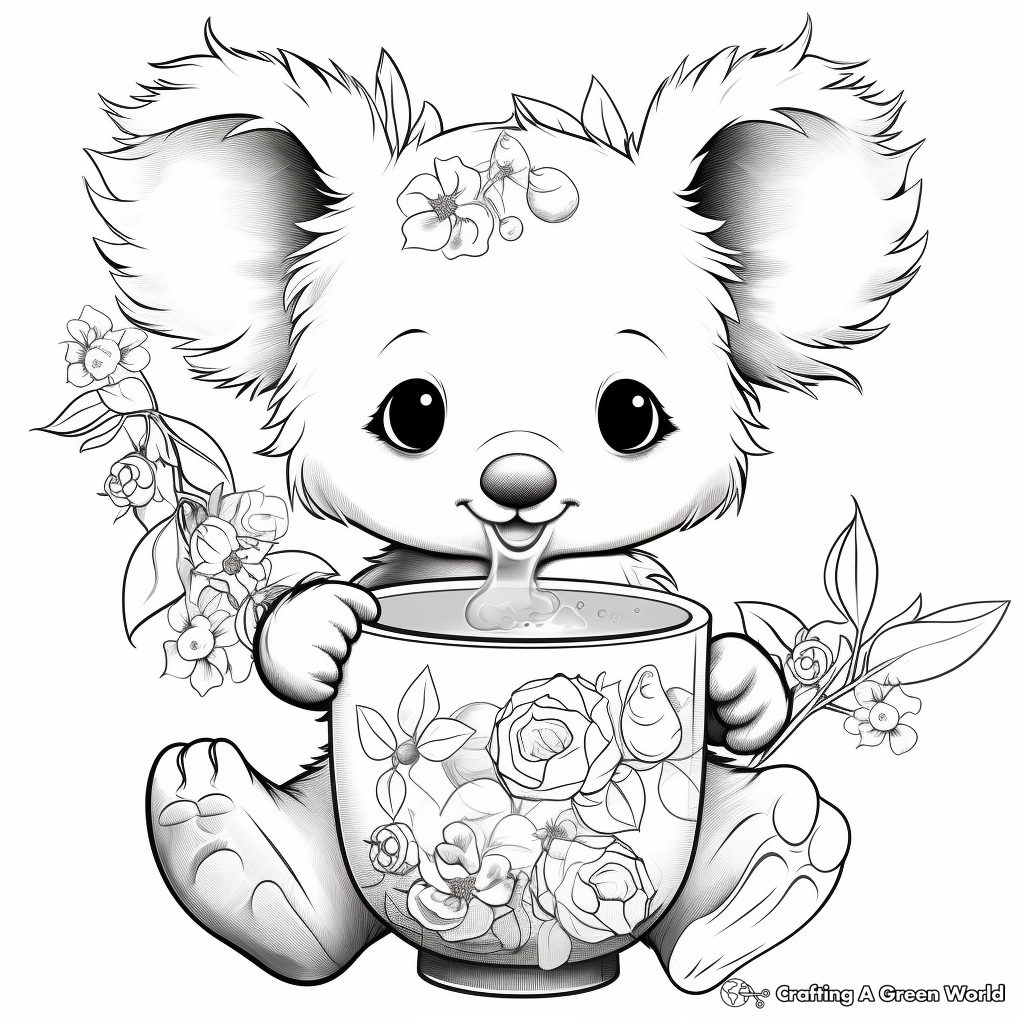 Adventurous Koala Drinking Boba Coloring Pages 3