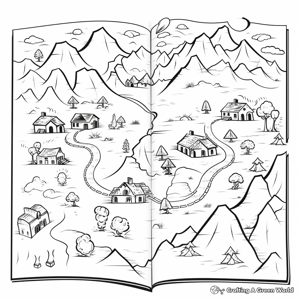 Adventurous Map Book Coloring Pages 1