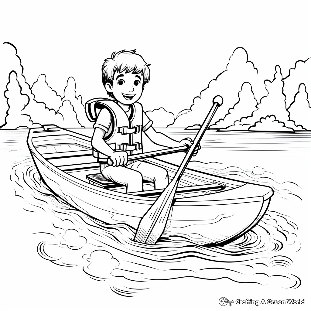 Adventurous Rowboat in the Ocean Coloring Pages 1