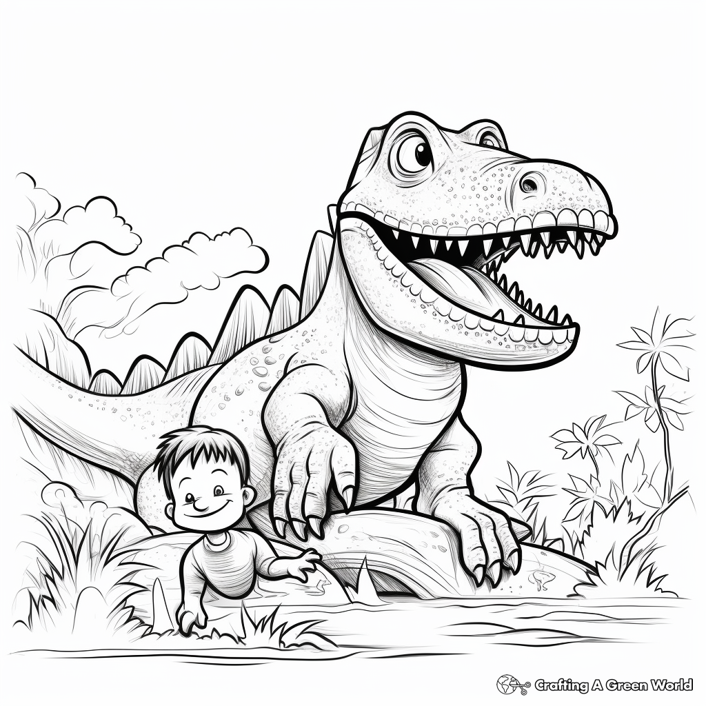 Adventurous Scene Dinosaur Coloring Pages 2