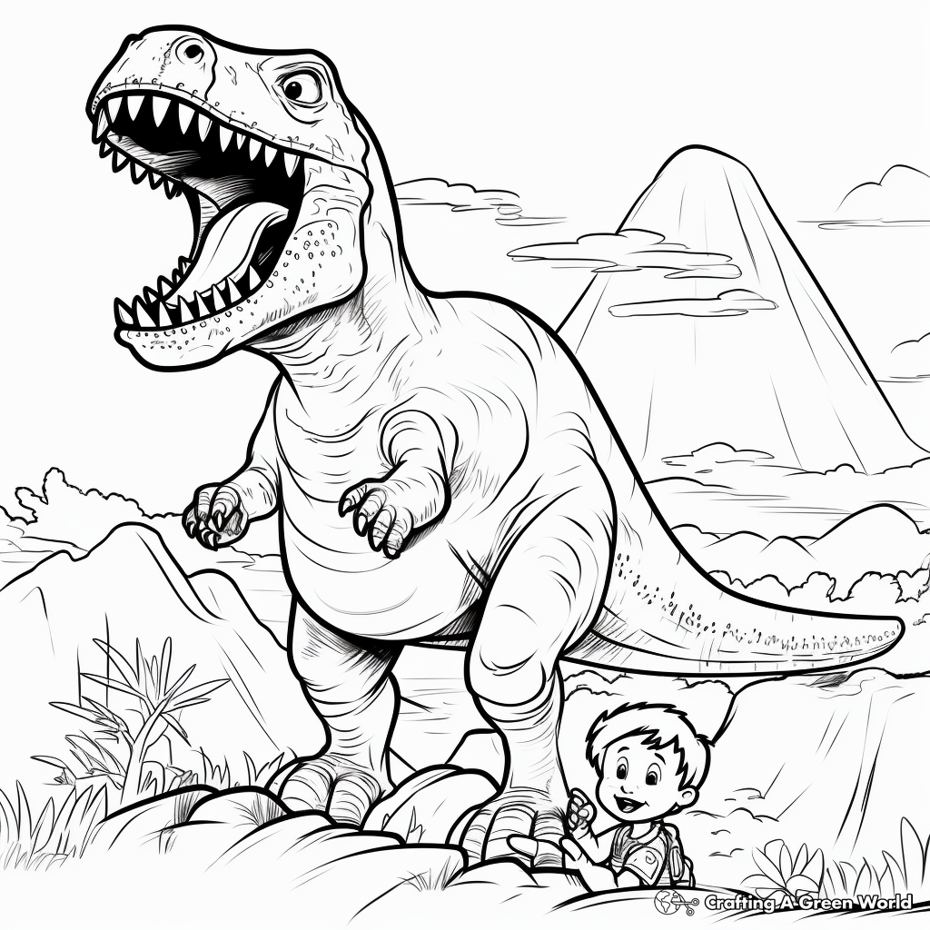 Adventurous Scene Dinosaur Coloring Pages 3