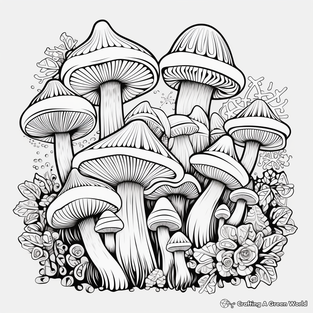 Aesthetic Mushroom Patterns Coloring Pages 2