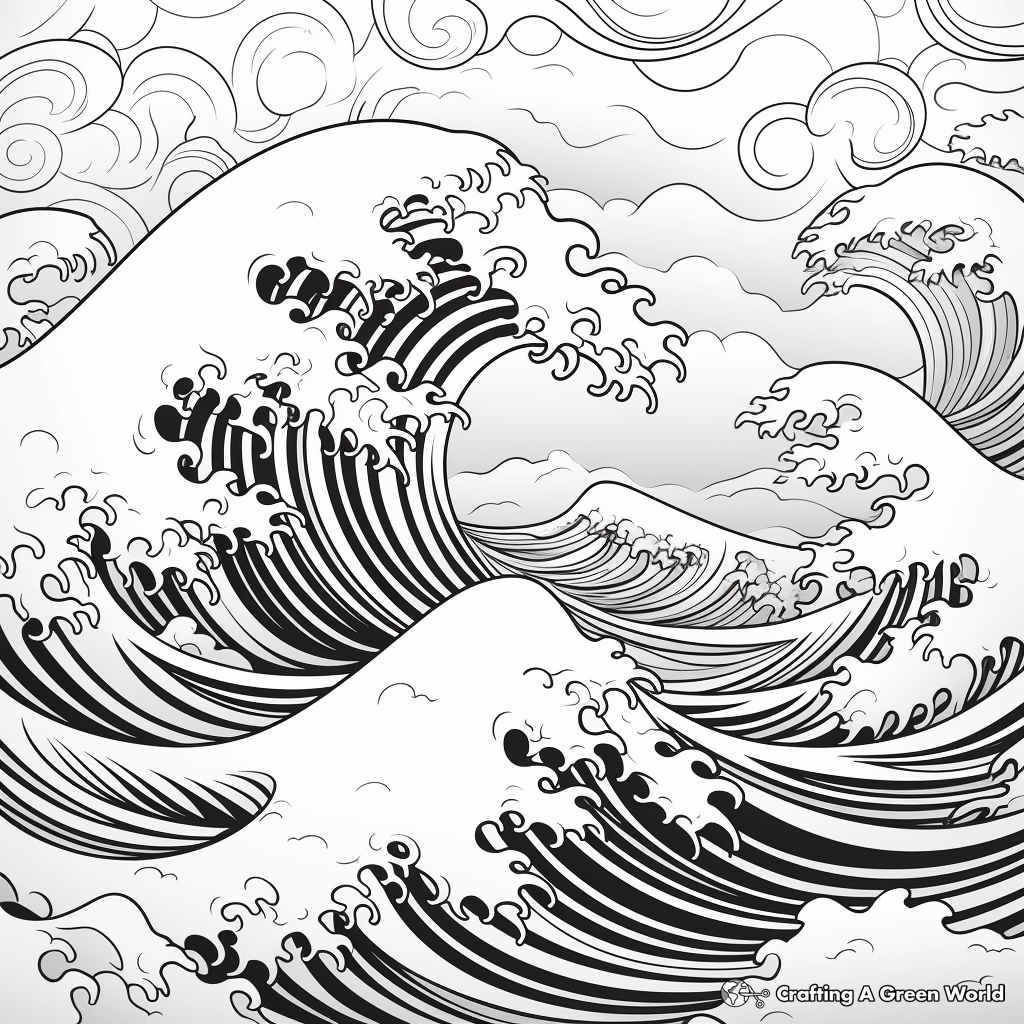 Aesthetic Ocean Waves Coloring Pages 4
