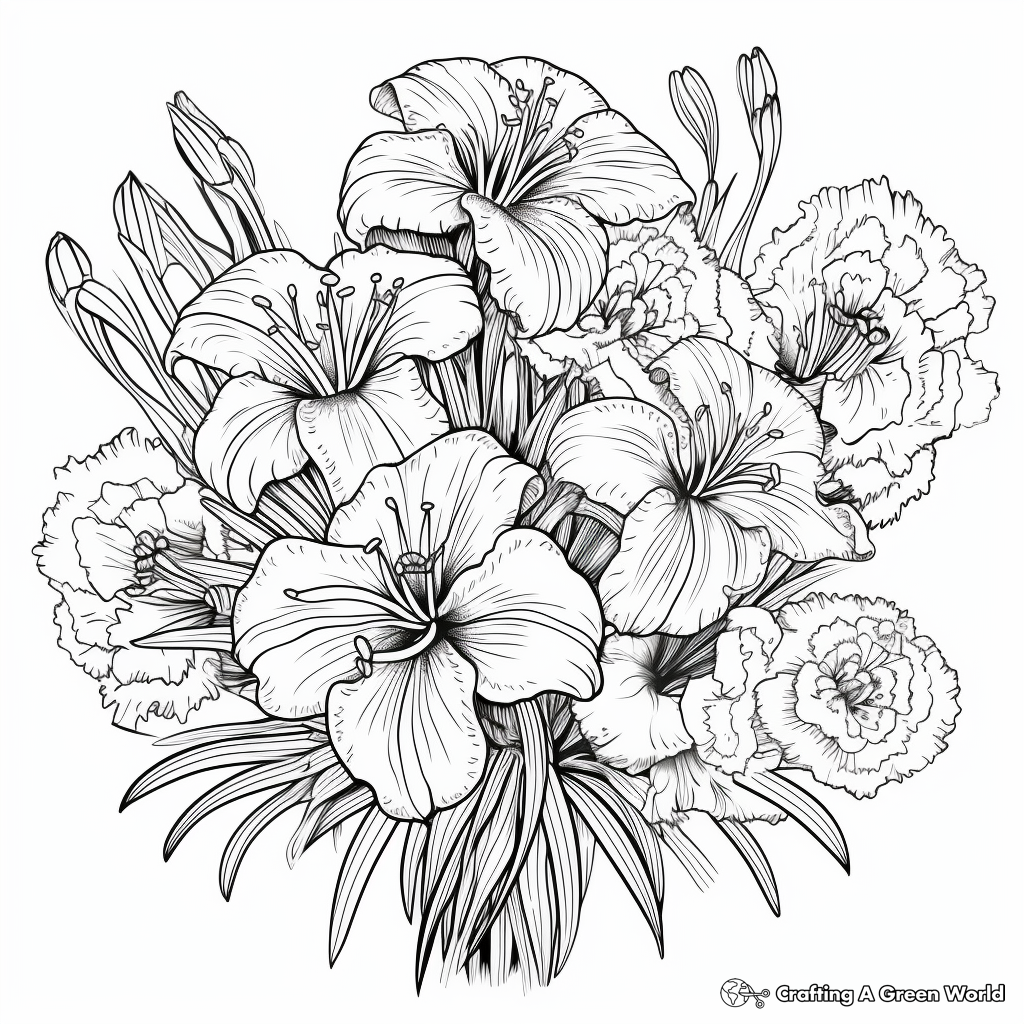 Aesthetically Pleasing Lily Bouquet Coloring Pages 3