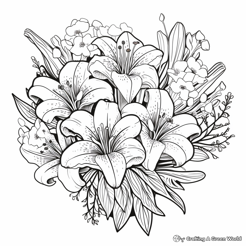 Aesthetically Pleasing Lily Bouquet Coloring Pages 4