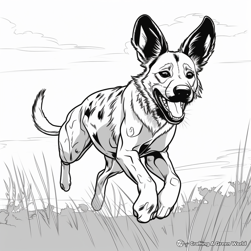 African Wild Dog in Action Coloring Pages 2